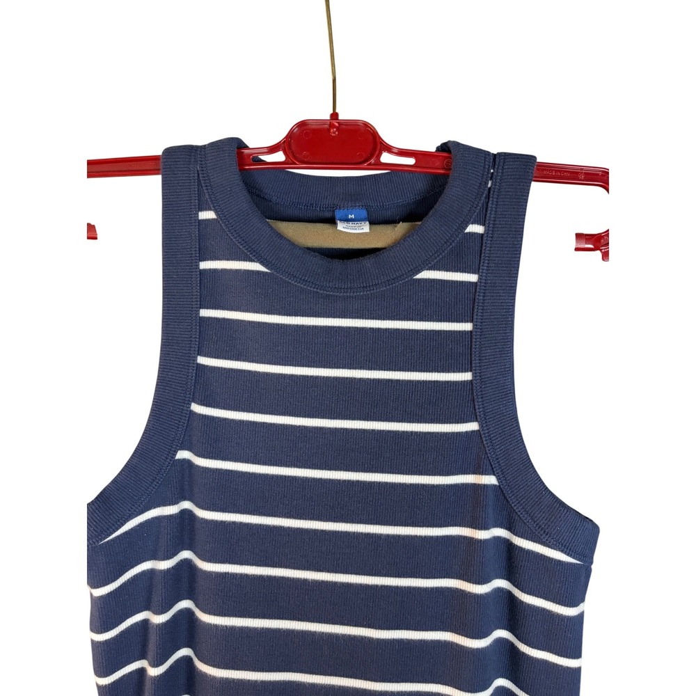 Old Navy Womens Ribbed Sleeveless Shift Dress Navy Blue White Striped Size M - Picture 3 of 7